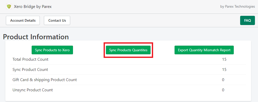 Option to sync product quantities from Xero to Shopify.